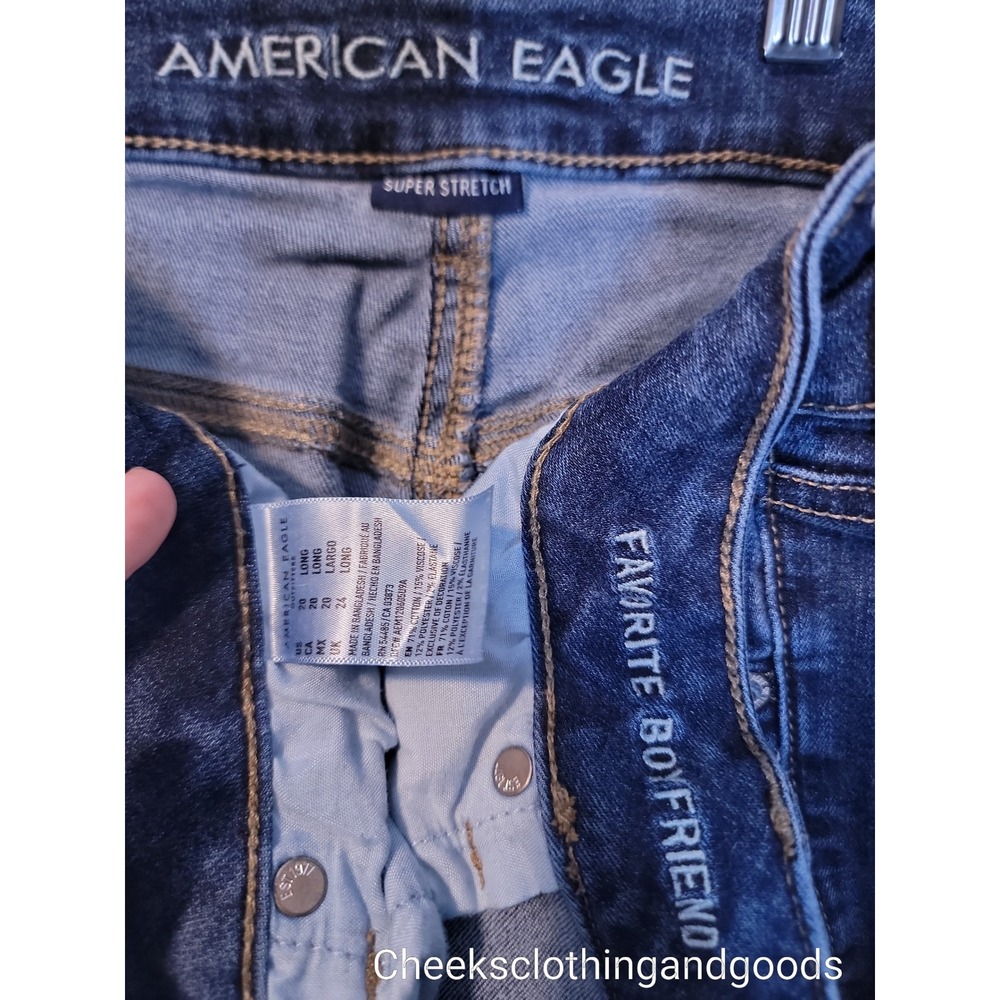 American Eagle Favorite Boyfriend Jeans Dark Wash Super Stretch 20 Long Tall - Picture 4 of 6